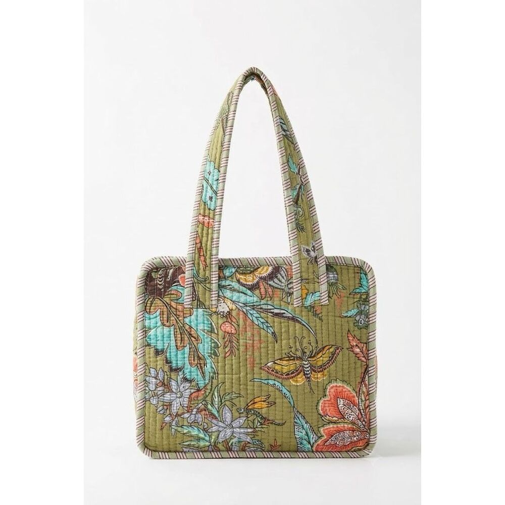#272. POL Garden Green Cotton Quilted Artisan Hand Bag NWT